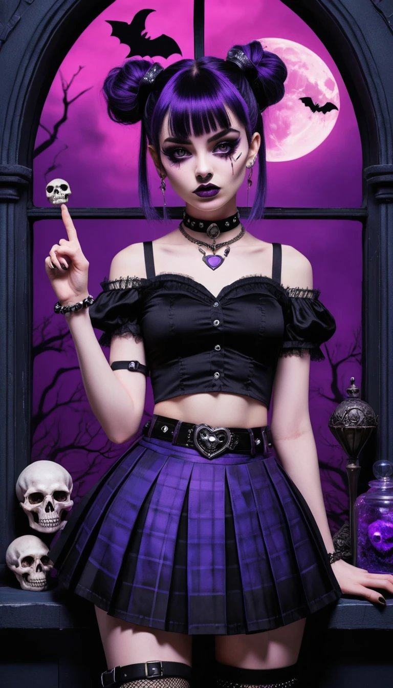 Una ragazza anime gotica indica con decisione chi la guarda