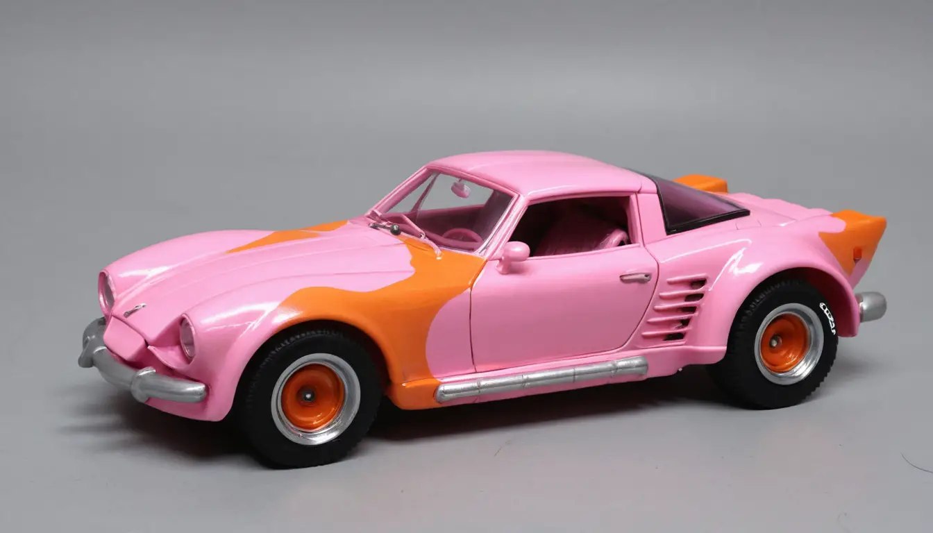 A pink and orange ceramic scorpion decorated with painted tulips