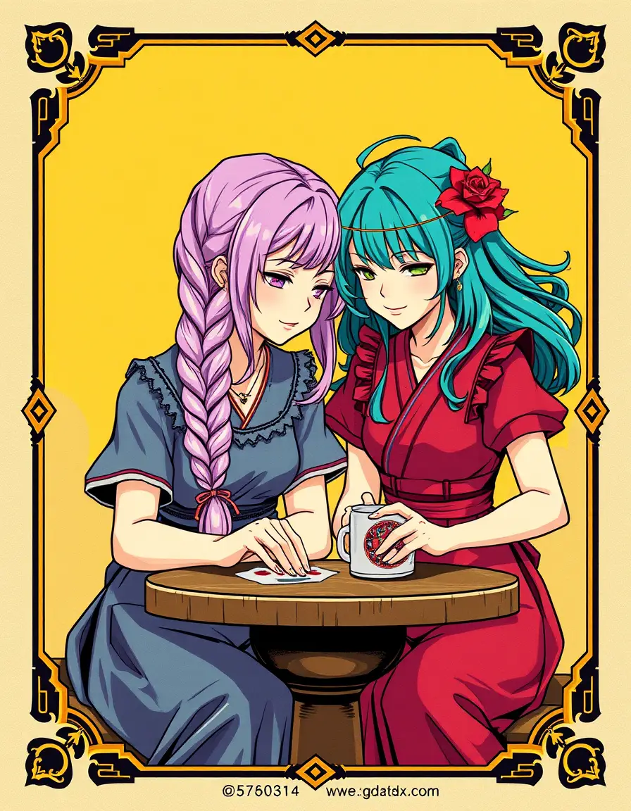 Due ragazze giocano a Go e a un gioco di carte collezionabili in pixel art