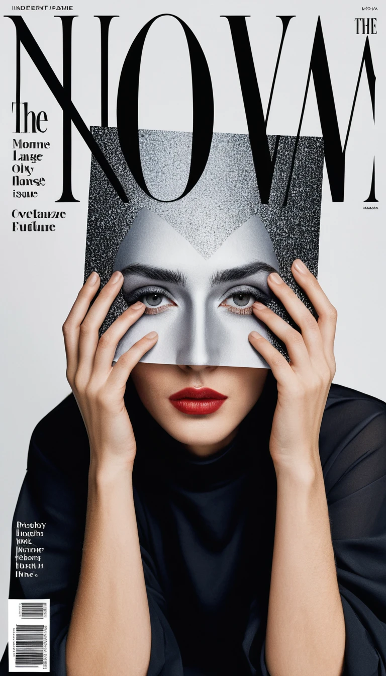 Une femme tient un magazine géant qui lui couvre la moitié du visage