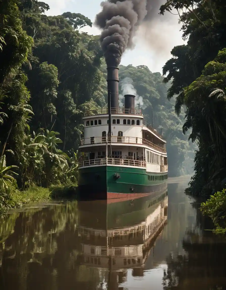 Un battello a vapore passeggeri naviga sull’Amazzonia attraverso la foresta pluviale