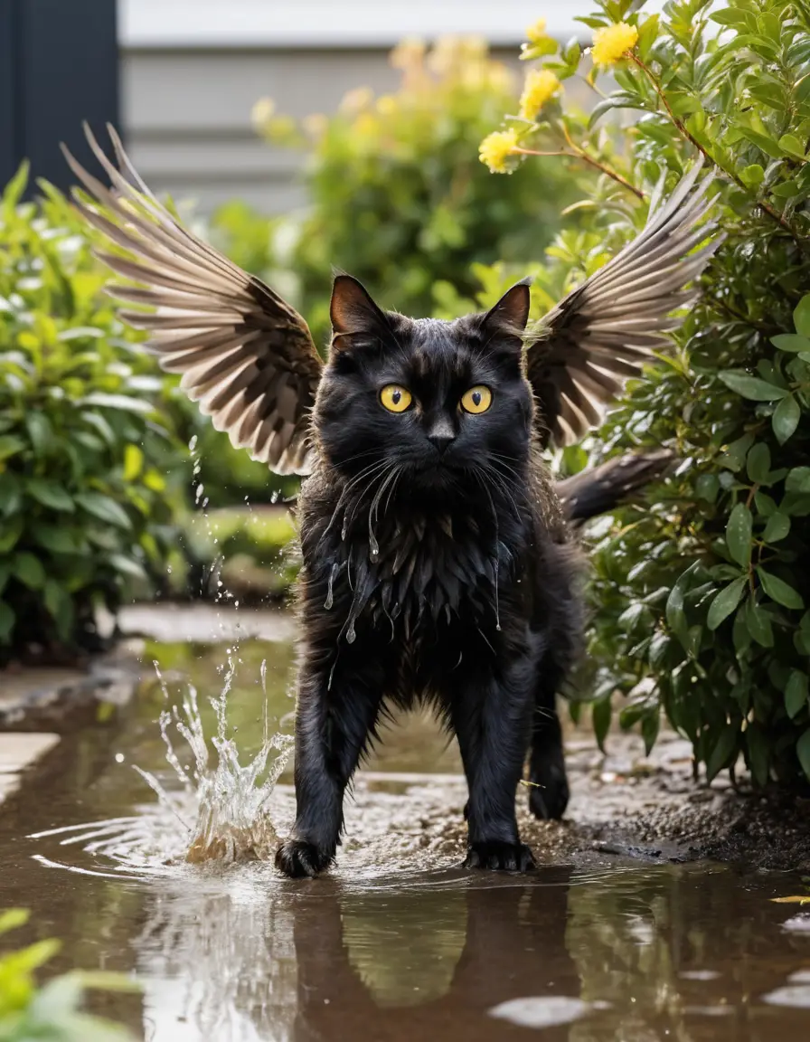 A Sparrow Splashes in a Puddle, Sending Water Into the Air