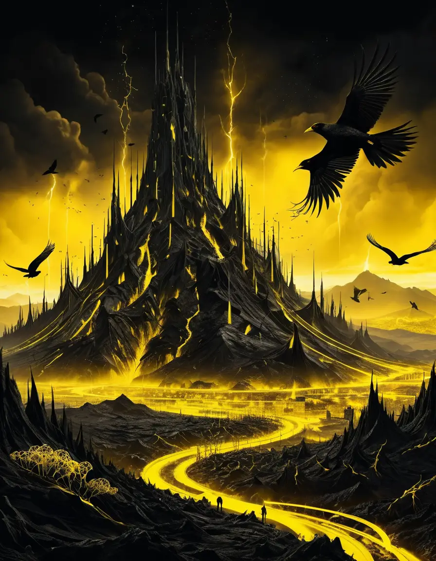 A vast flock of spiked birds and a futuristic science facility
