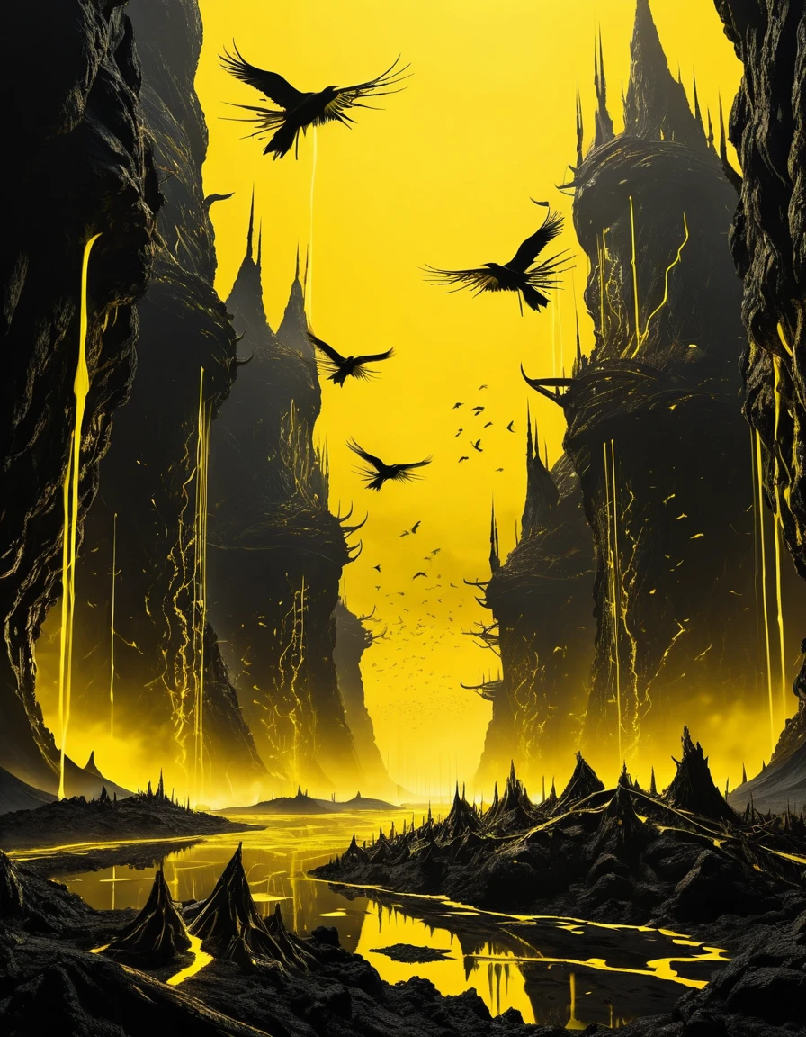 A vast flock of spiked birds and a sprawling futuristic biofactory
