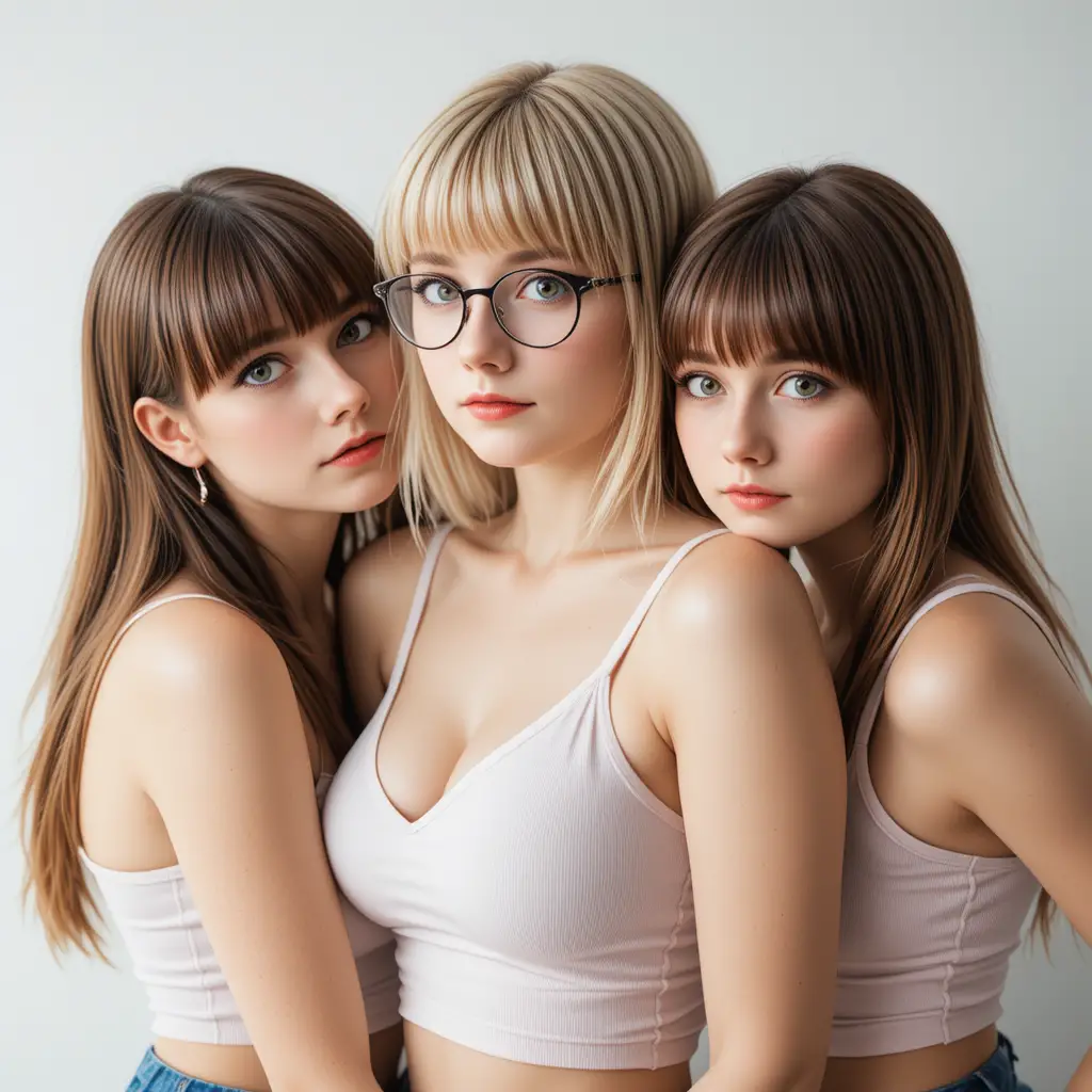 Tre donne si stringono l'una all'altra guardando verso la fotocamera