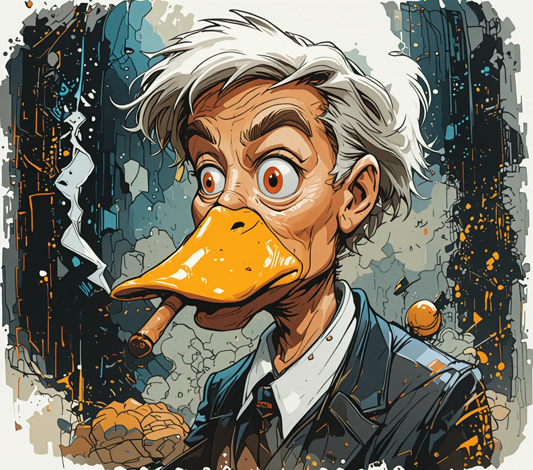 Un’illustrazione umoristica di un’anatra con la testa di Donald Trump e un sigaro