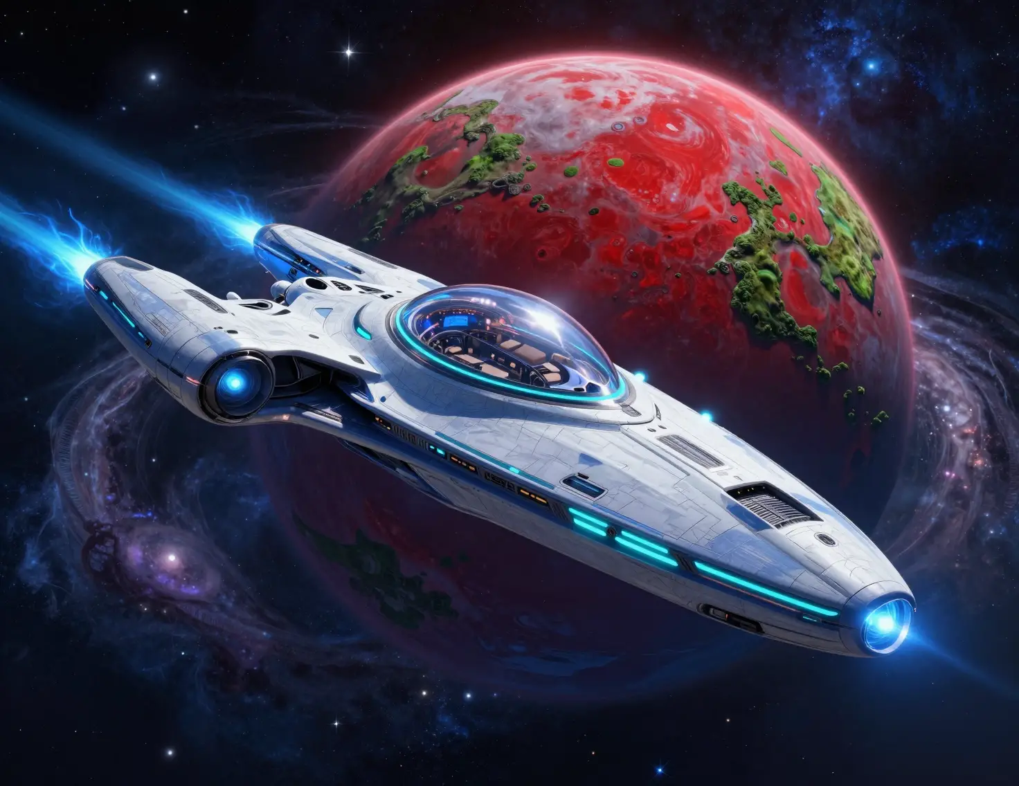 A Colossal Spaceship Soars Past A Red Planet In Deep Space