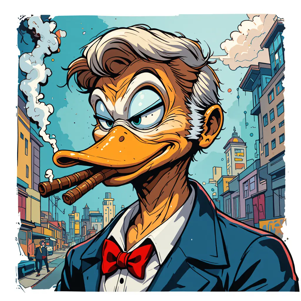A Humorous Duck Hybrid With Donald Trump's Human Head And A Cigar