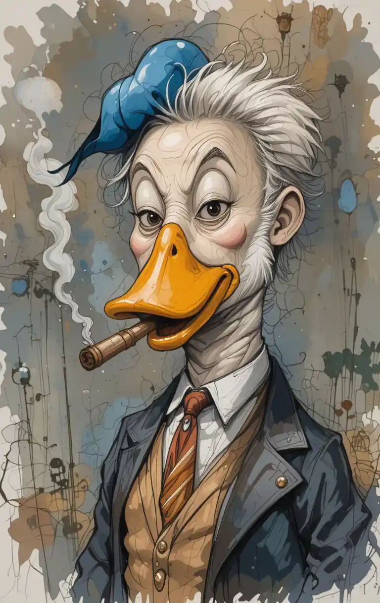 Eine humorvolle Ente mit Donald Trumps Kopf und einer Zigarre