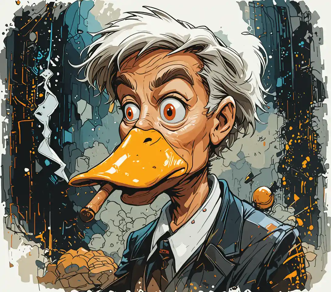 Un’illustrazione umoristica di un’anatra con la testa di Donald Trump e un sigaro