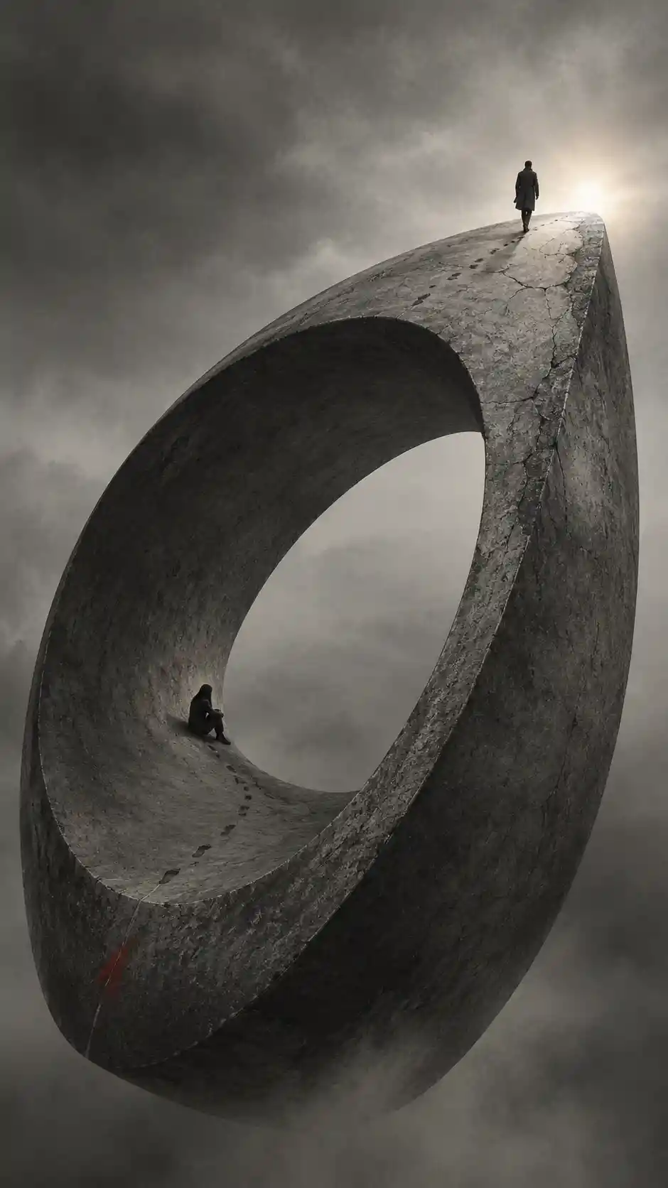 Un monumentale anello di pietra che si innalza su un paesaggio desolato