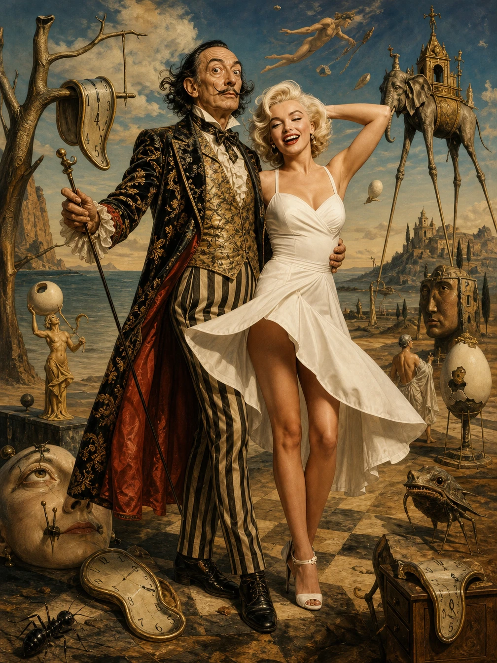 Salvador Dalí Beside a Woman in a Surreal Fantasy World