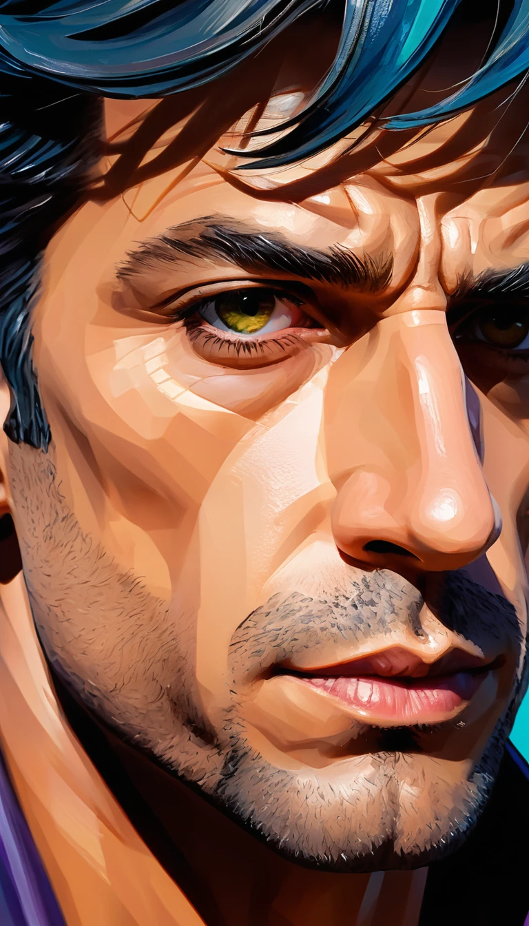A Handsome Man In Extreme Close Up With Painterly Anime Styling