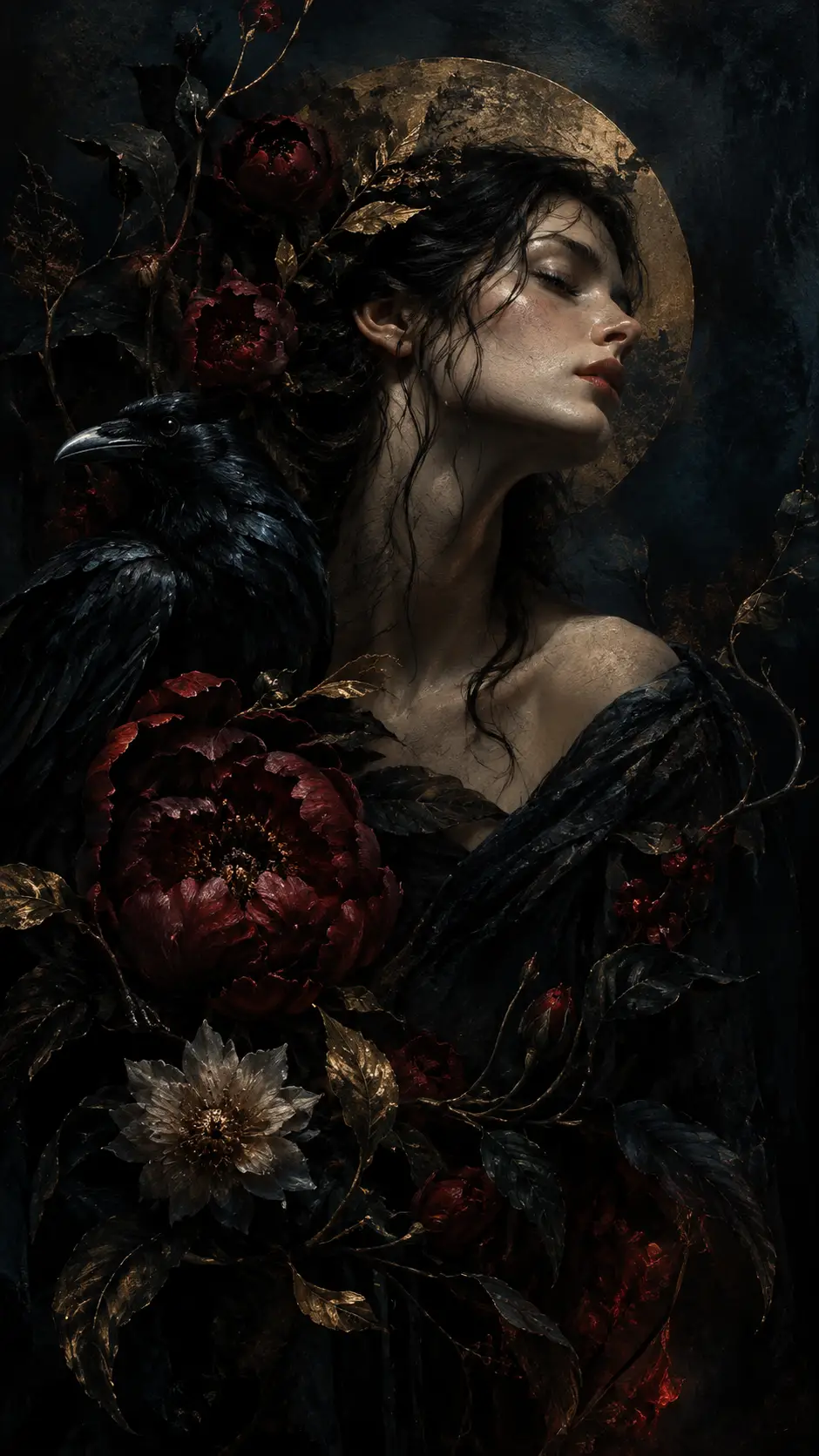 Dark botanical imagery in a gothic surrealist fine art style
