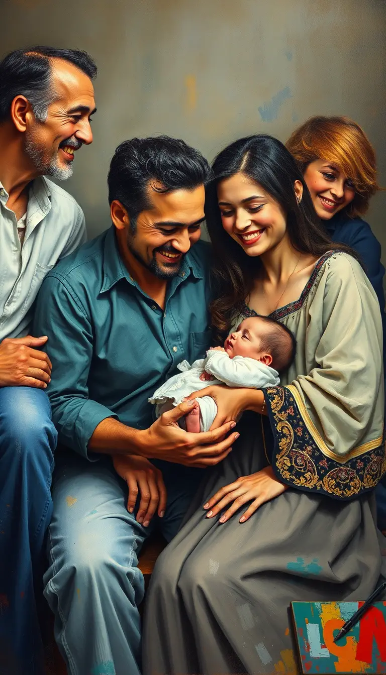 A Close Family Gathering With a Grandfather Holding a Smiling Baby