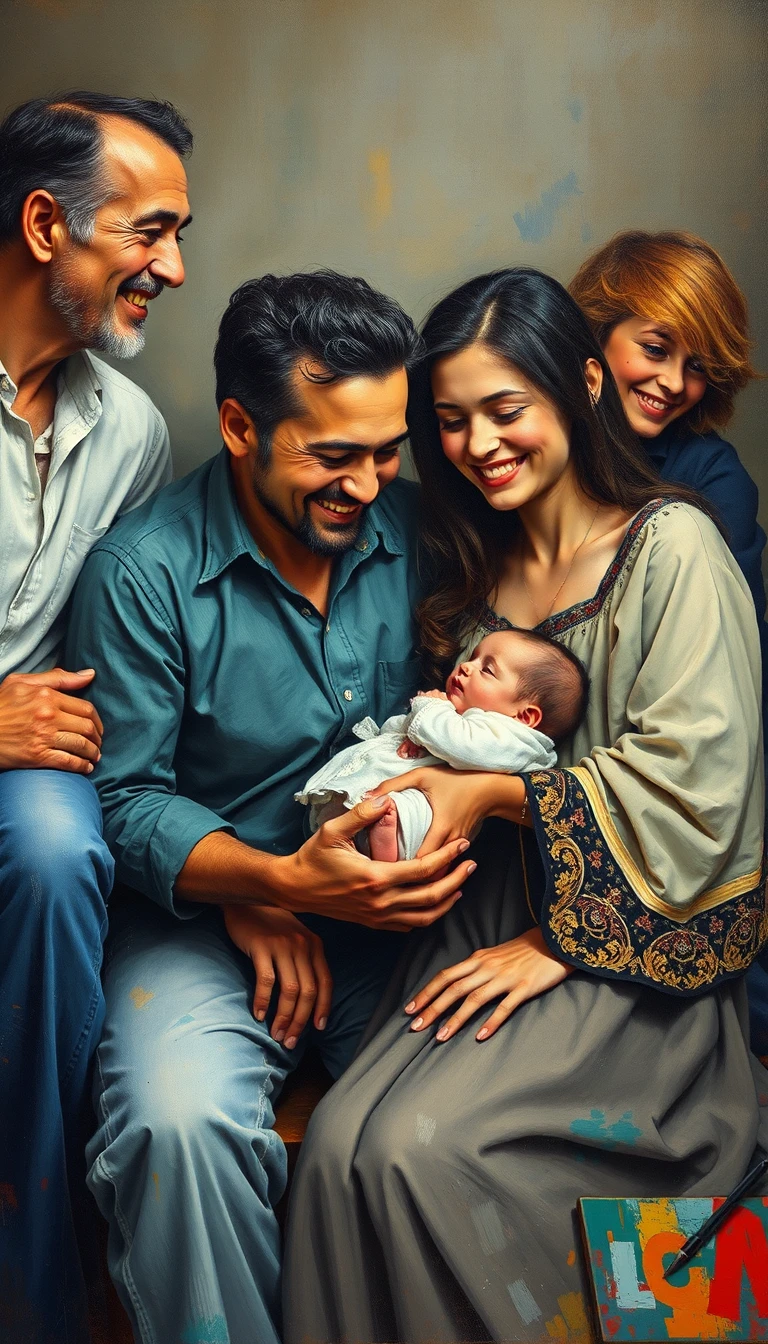 A Close Family Gathering With a Grandfather Holding a Smiling Baby