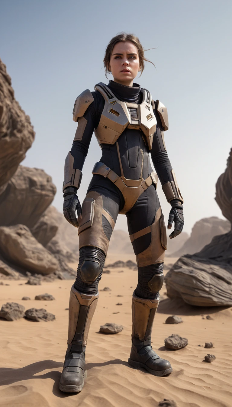Young space miner resting on a dusty alien planet