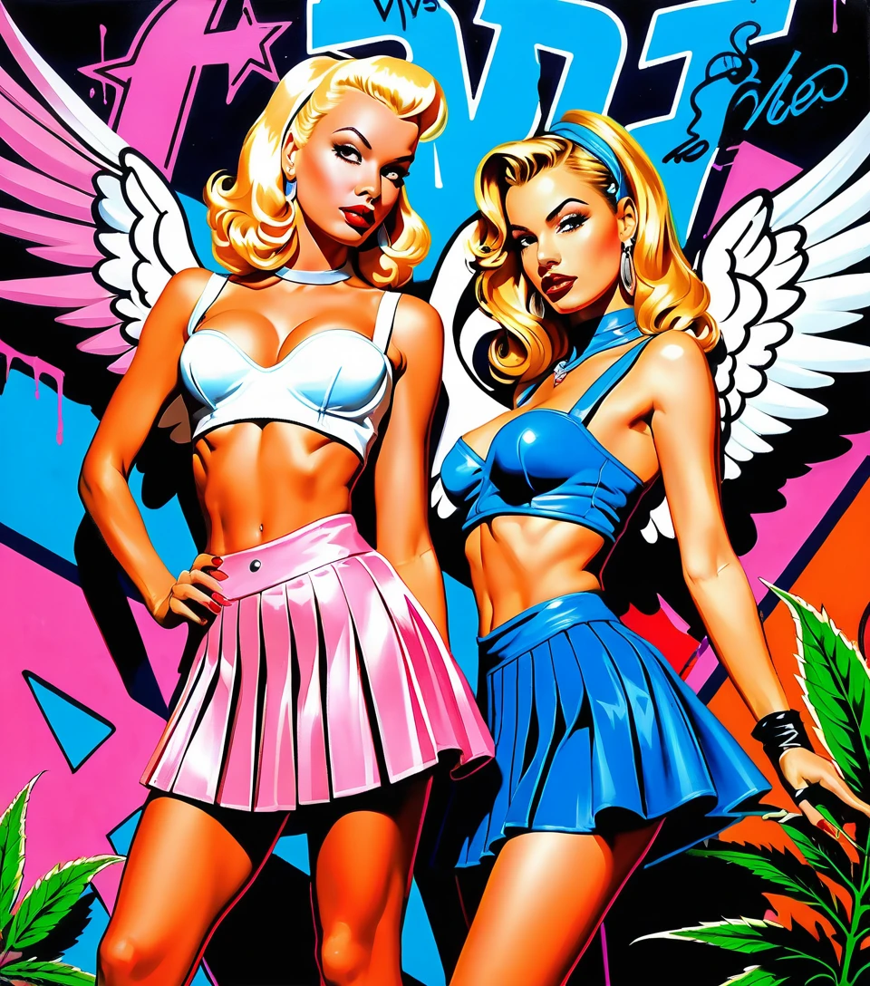 Half angel, half demon portrait rendered as a cartoon illustration