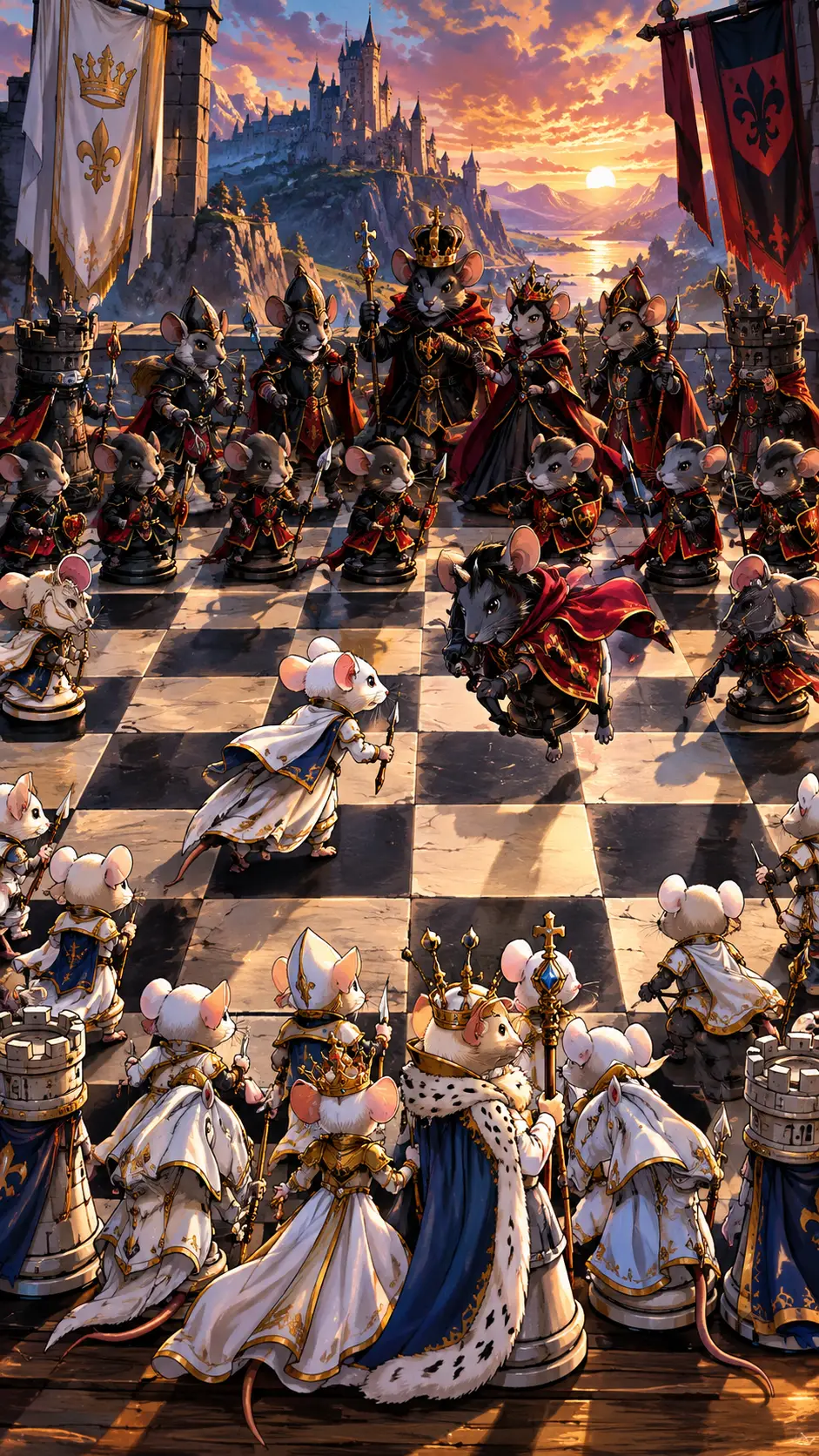 Anthropomorphic Mice Play Chess In Costumes Inspired By Game Pieces