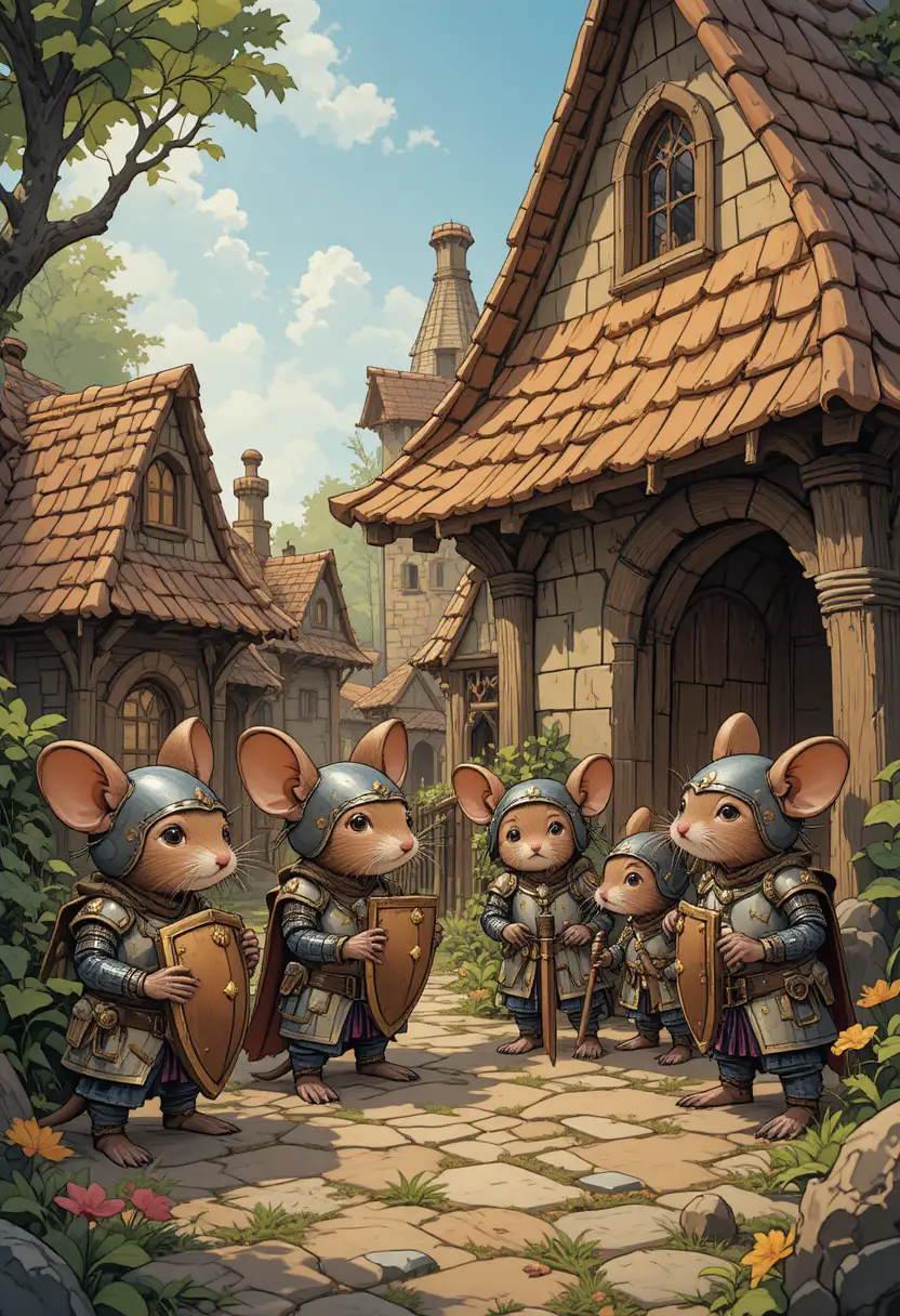Tiny Mouse Knights Prepare for Adventure Beyond Their Medieval Village