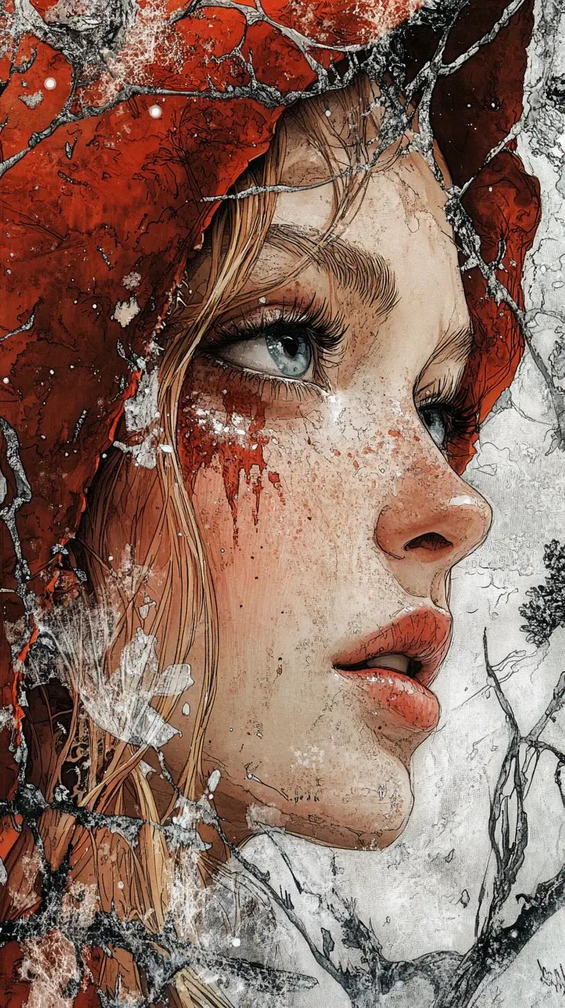 A Red Riding Hood Girl Poses In A Fairytale Forest