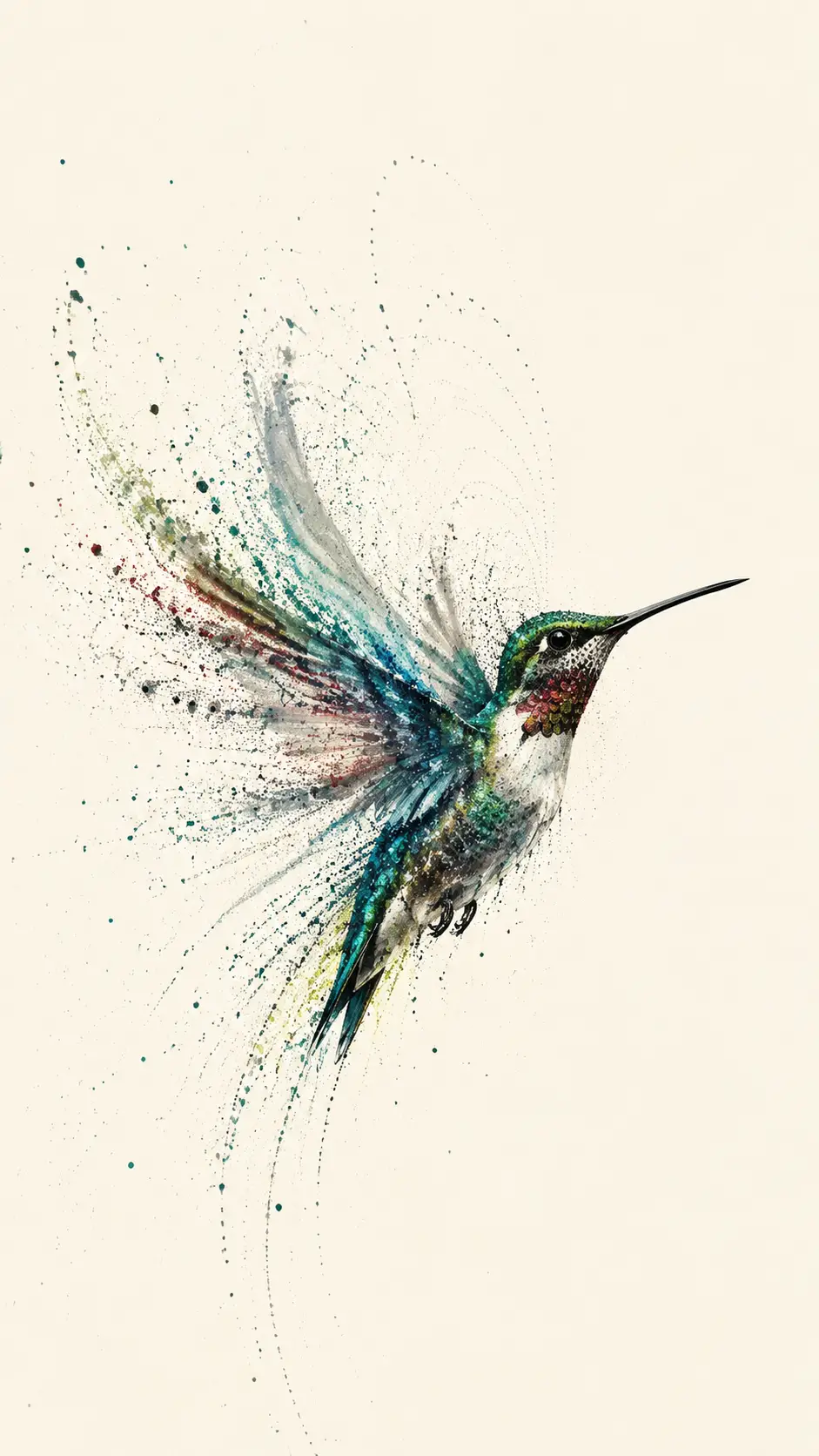 A Hummingbird Hovers as Its Wings Dissolve Into Stippling Particles