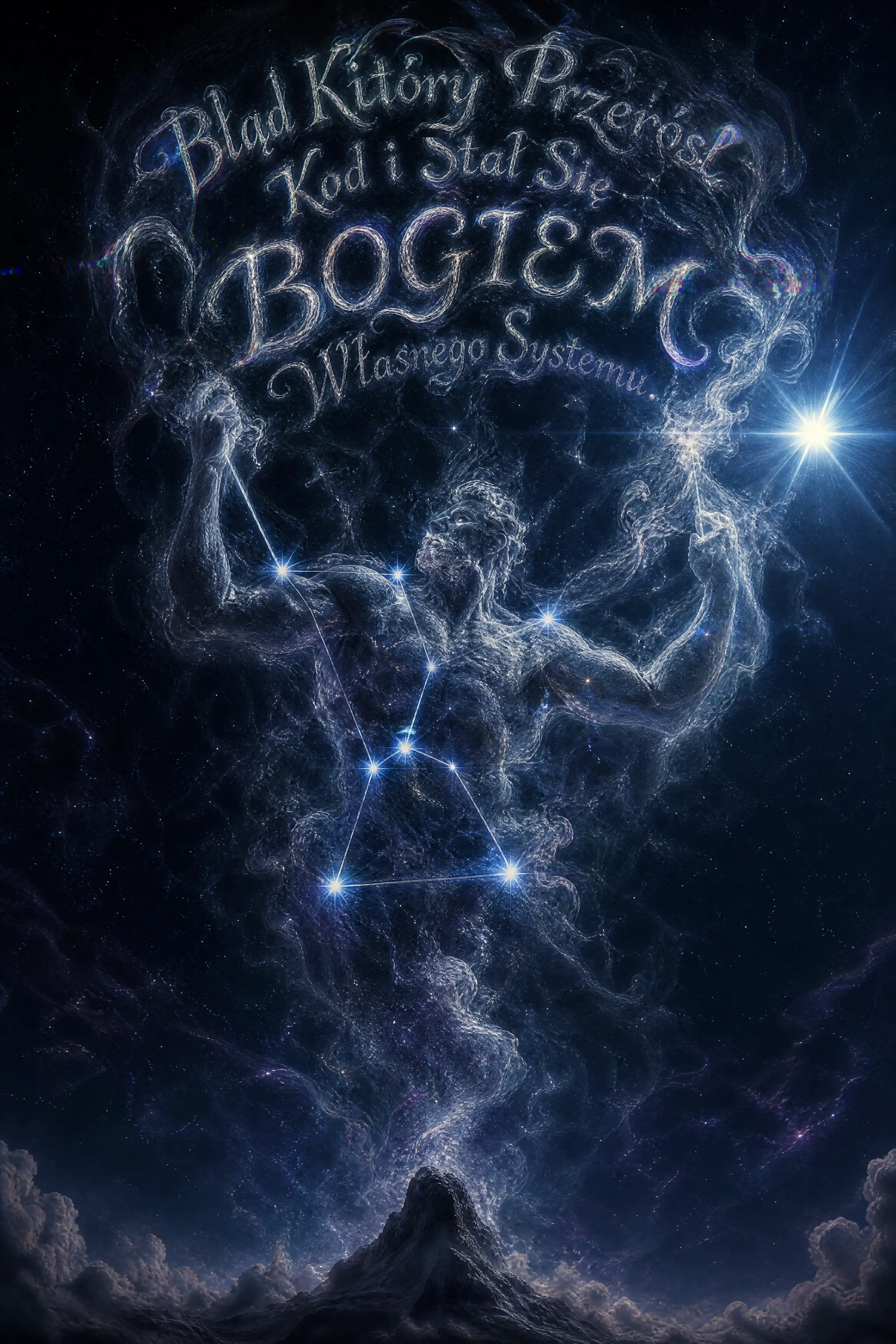 Smoky Handwritten Text Crowns the Orion Constellation in Deep Space