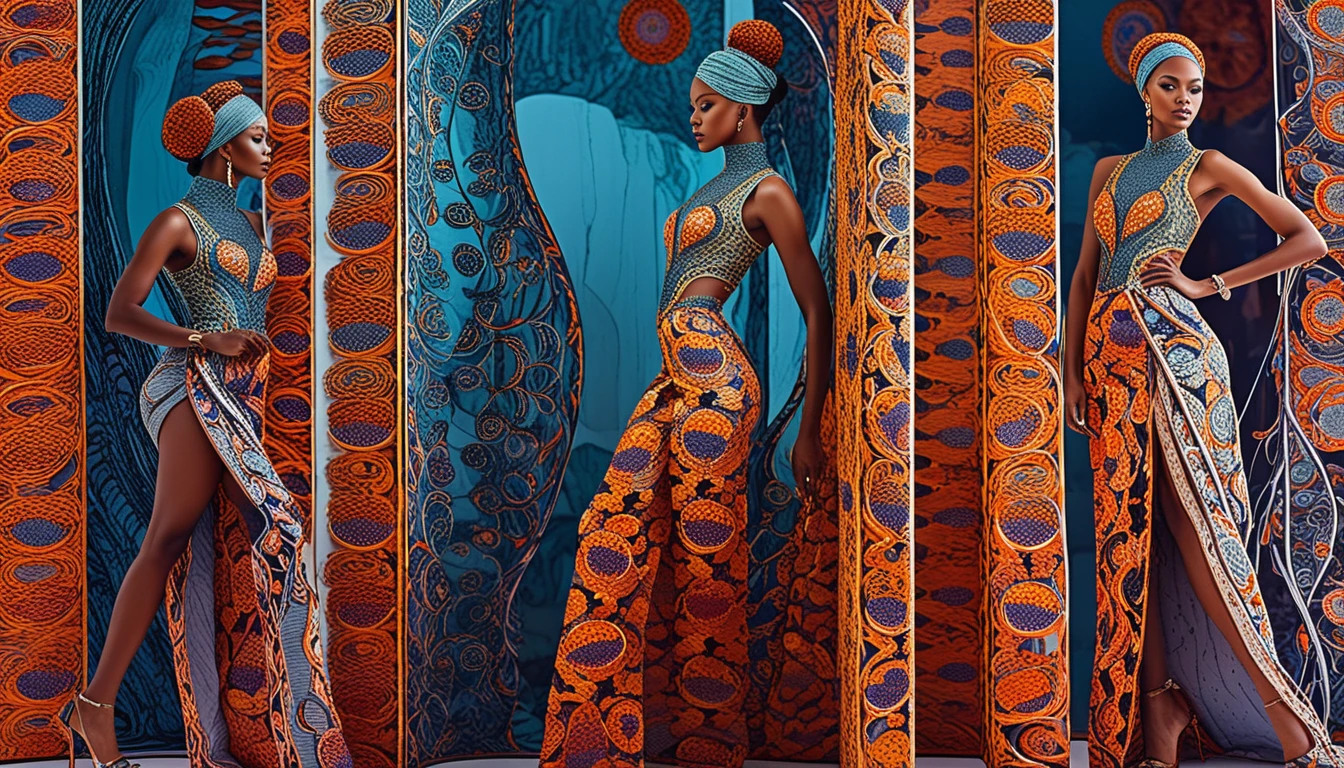 A Black Woman Steps from Behind a Vivid Orange Folding Screen