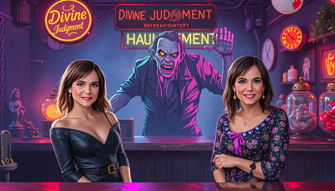 Three women face a furious zombie at a haunted pet cemetery counter