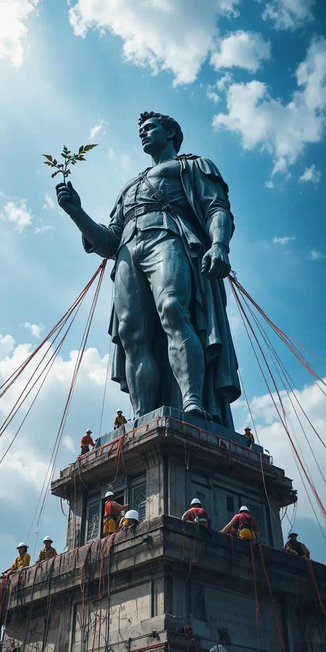 A Monumental Bronze Statue Raises a Laurel Branch Toward the Sky