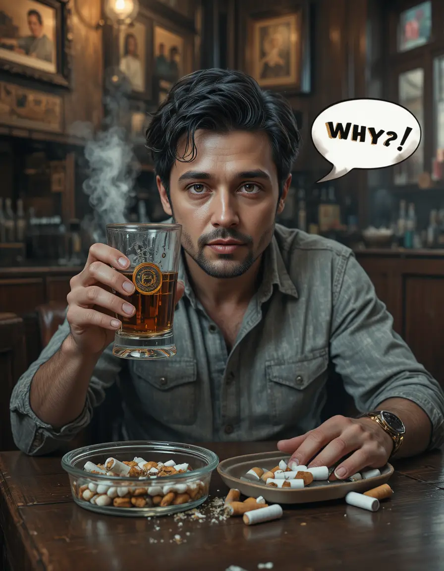 A solitary man celebrates his divorce anniversary alone in a pub