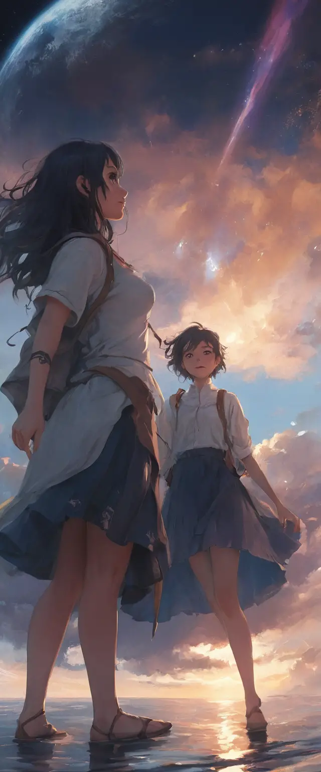 Whimsical Anime Characters Framed Against a Wide Magical Backdrop