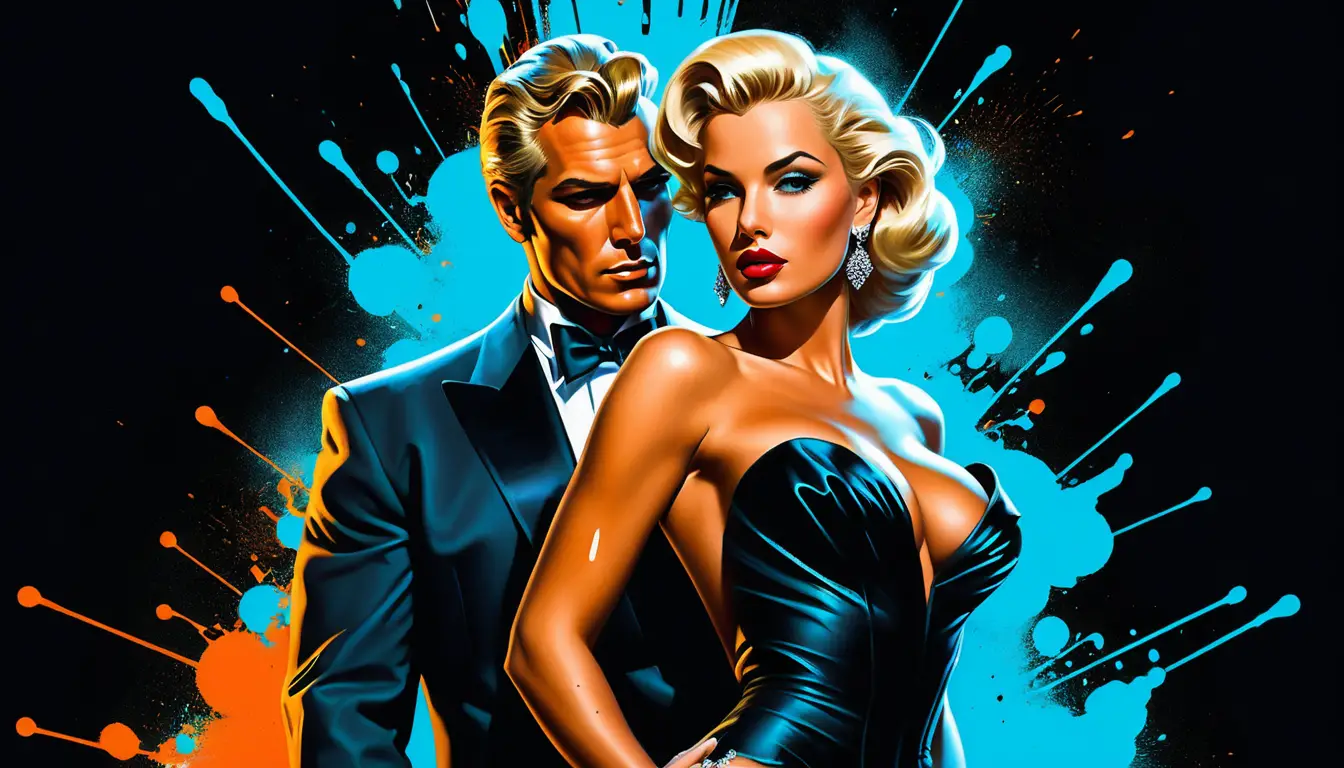 A blonde pinup model poses in a formal gala gown