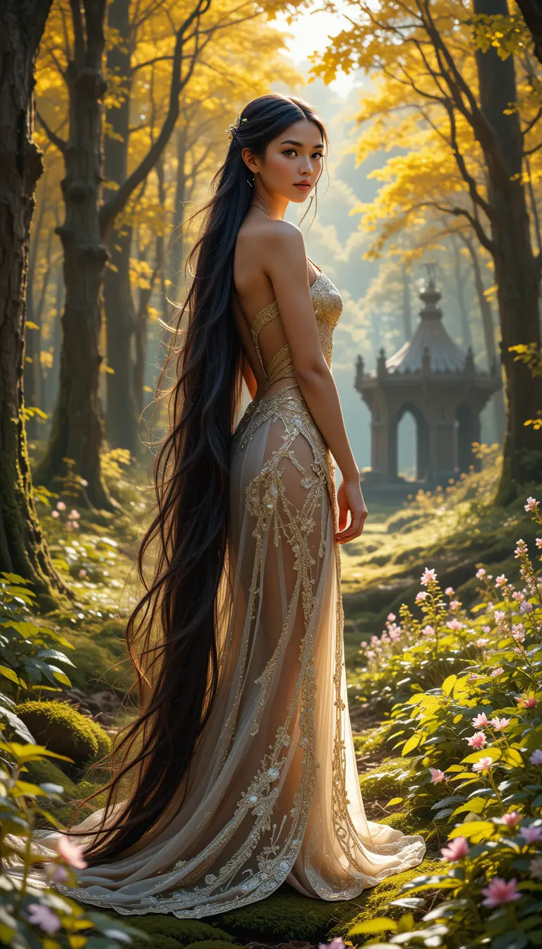 Jasmine as an elven princess in the golden woods of Lothlórien