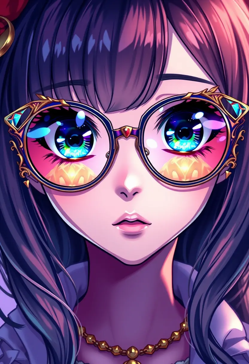 Anime girl portrait with sparkling gem like glasses