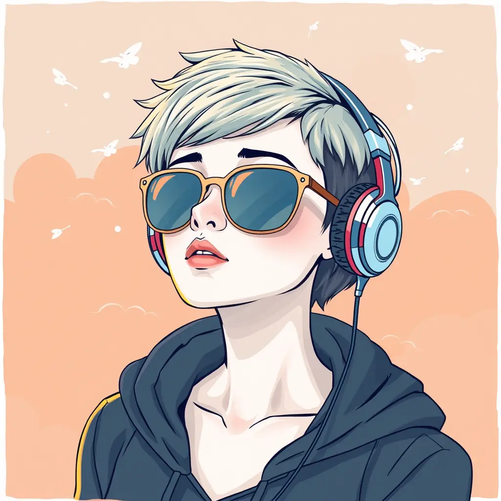 Modern woman with headphones in whimsical fairy tale art