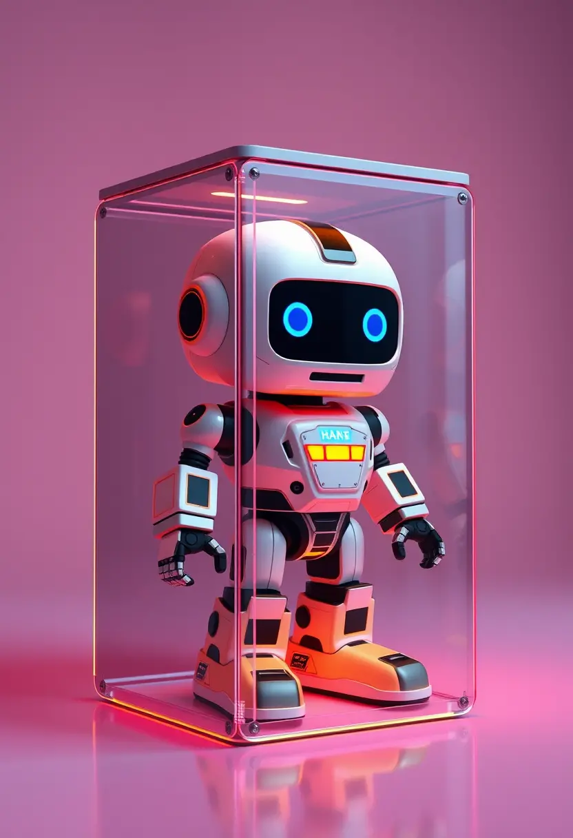 Cubic robot toy in translucent 3D glass design