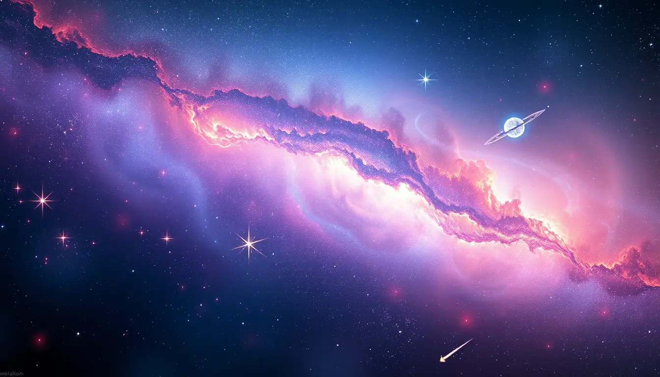 Cosmic wallpaper with swirling galaxies and stars