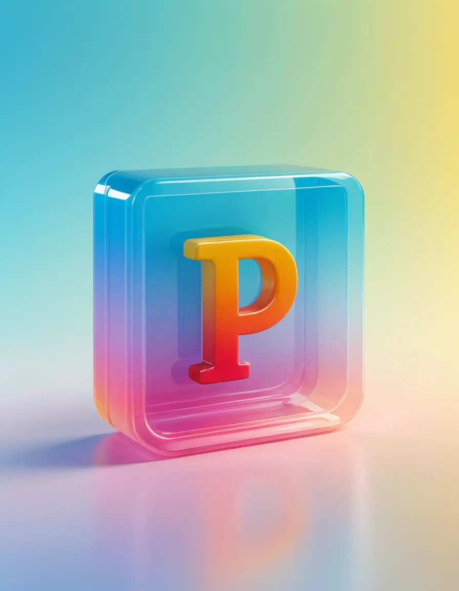 3d glass letter p icon in gradient background
