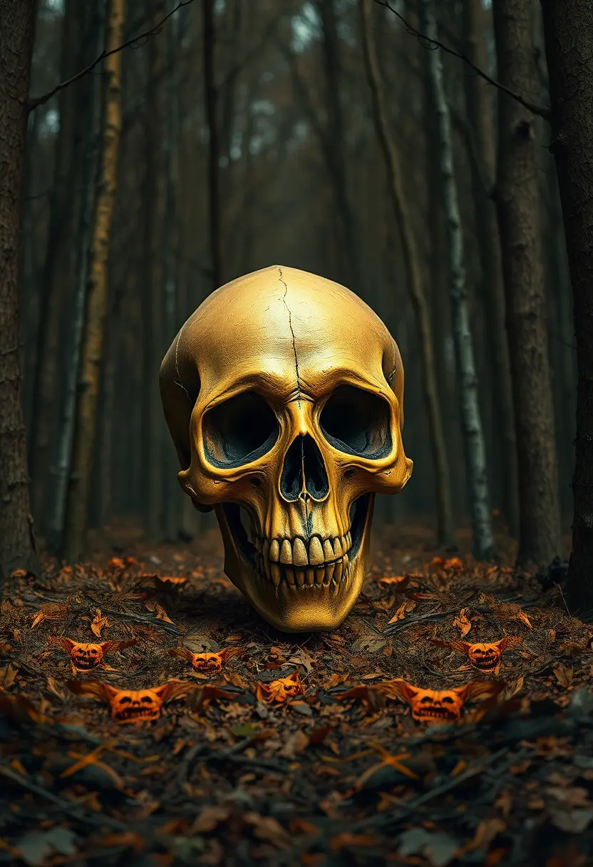 Eerie Skull Artwork Hidden Deep In A Dark Forest