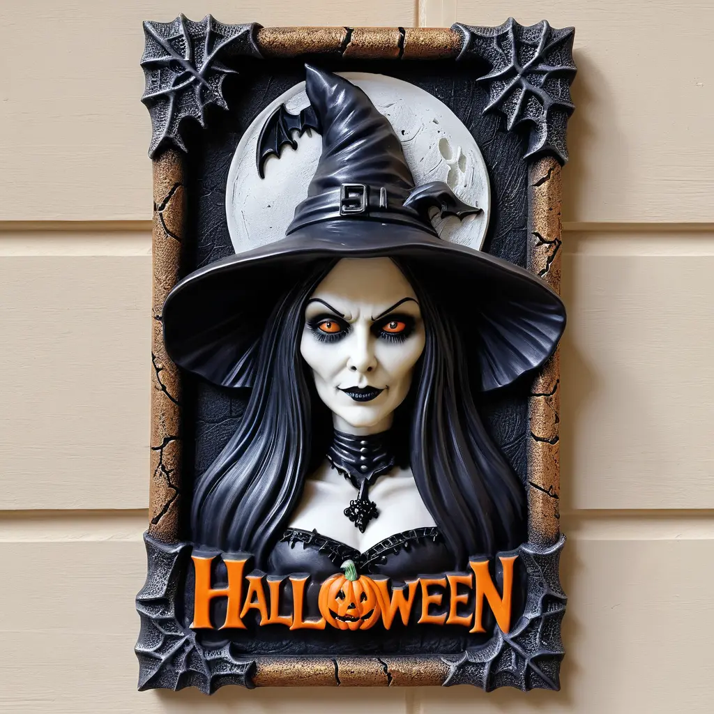 Gothic Halloween Witch 3D Embossed Wall Sign Design