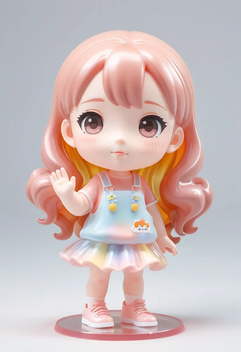 Cute chibi liquid girl character in 3d full body view