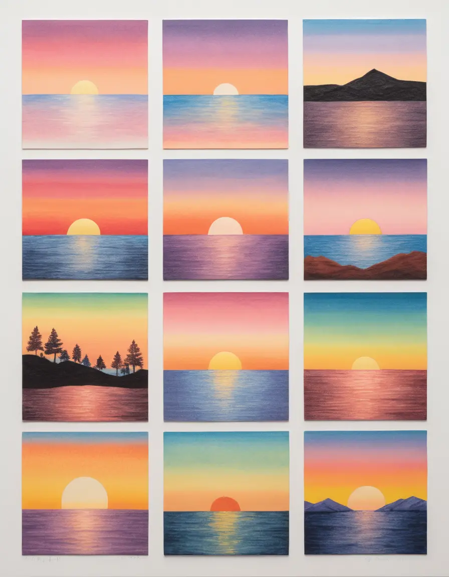 Hand drawn pastel color palette grid on white background