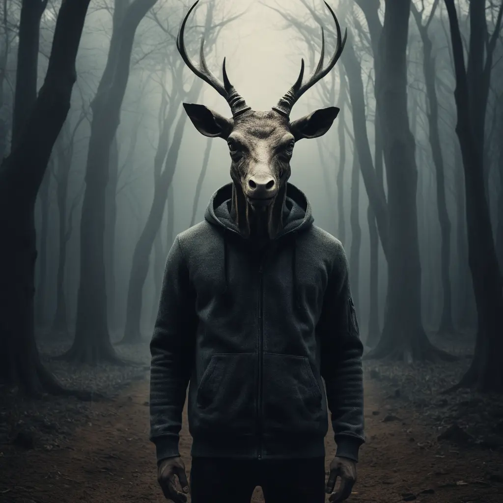 Surreal anthropomorphic figure in dramatic mysterious light
