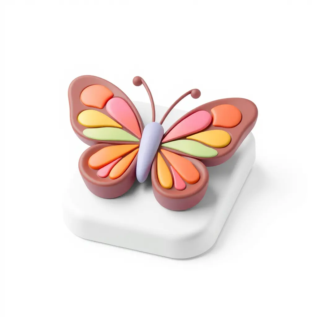 Colorful 3D Butterfly Icon On Clean White Background