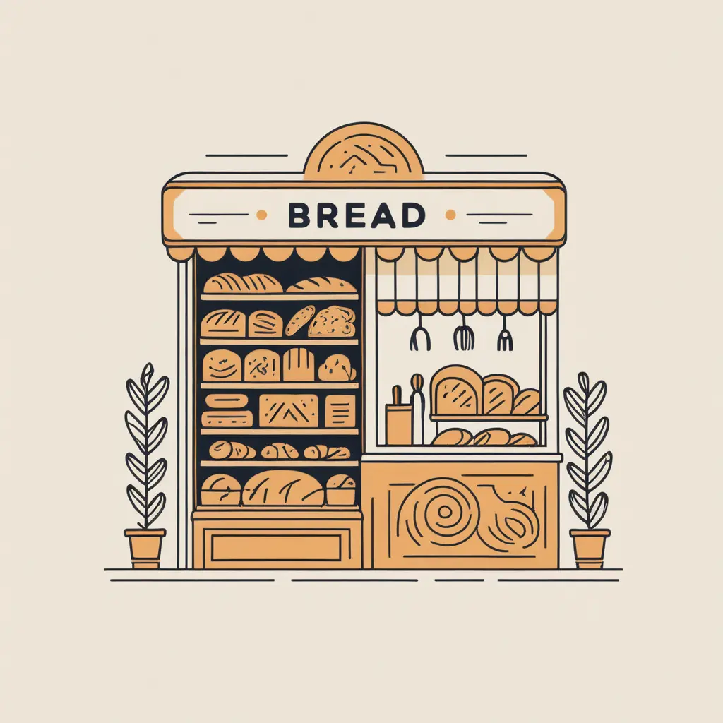 Minimalist bread shop icon poster in sculptural style