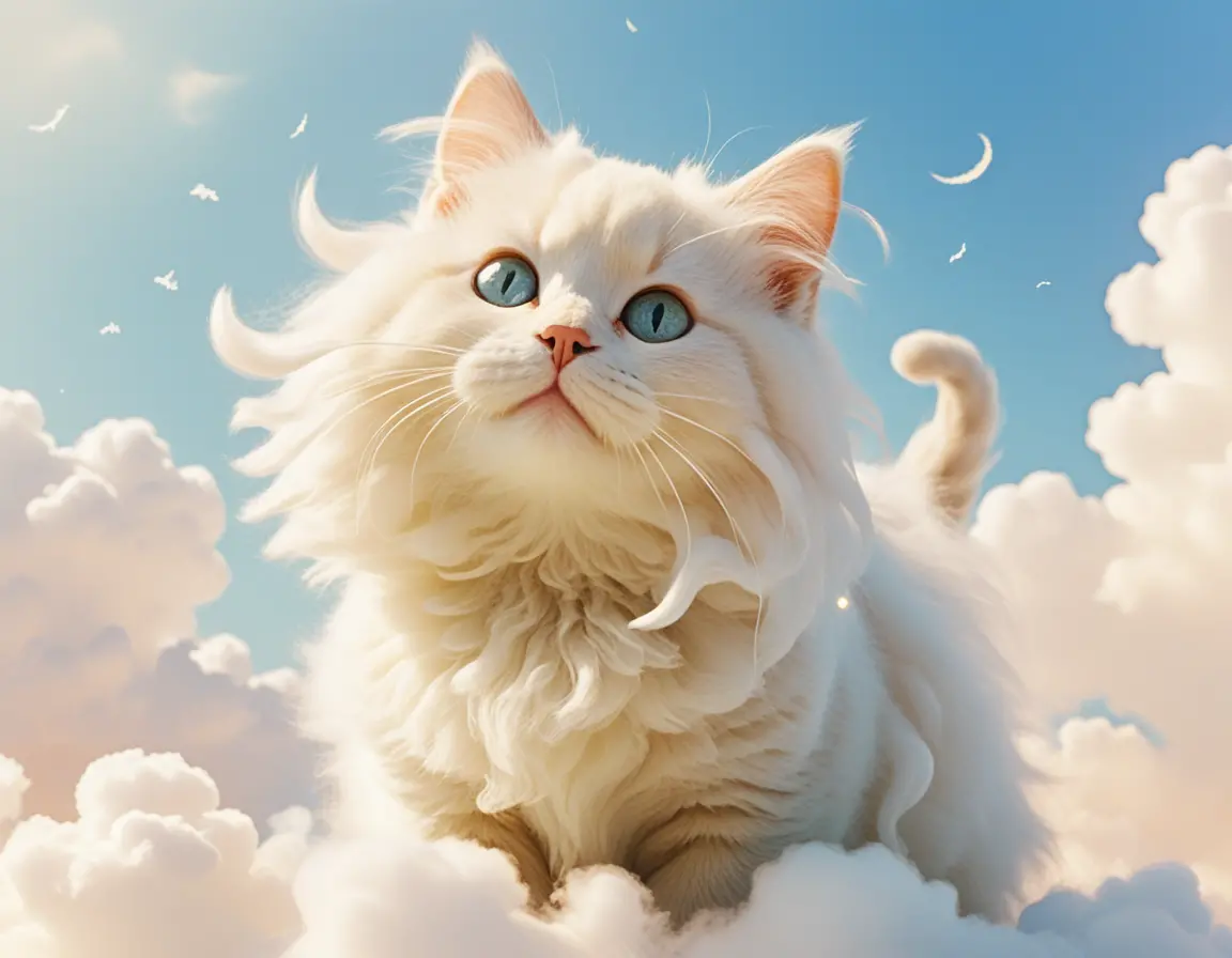 Playful cat shaped cloud floating in blue sky