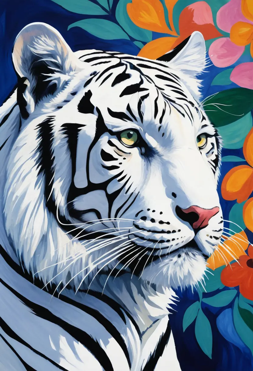 Majestic White Tiger Close Up In Dreamy Gouache Colors