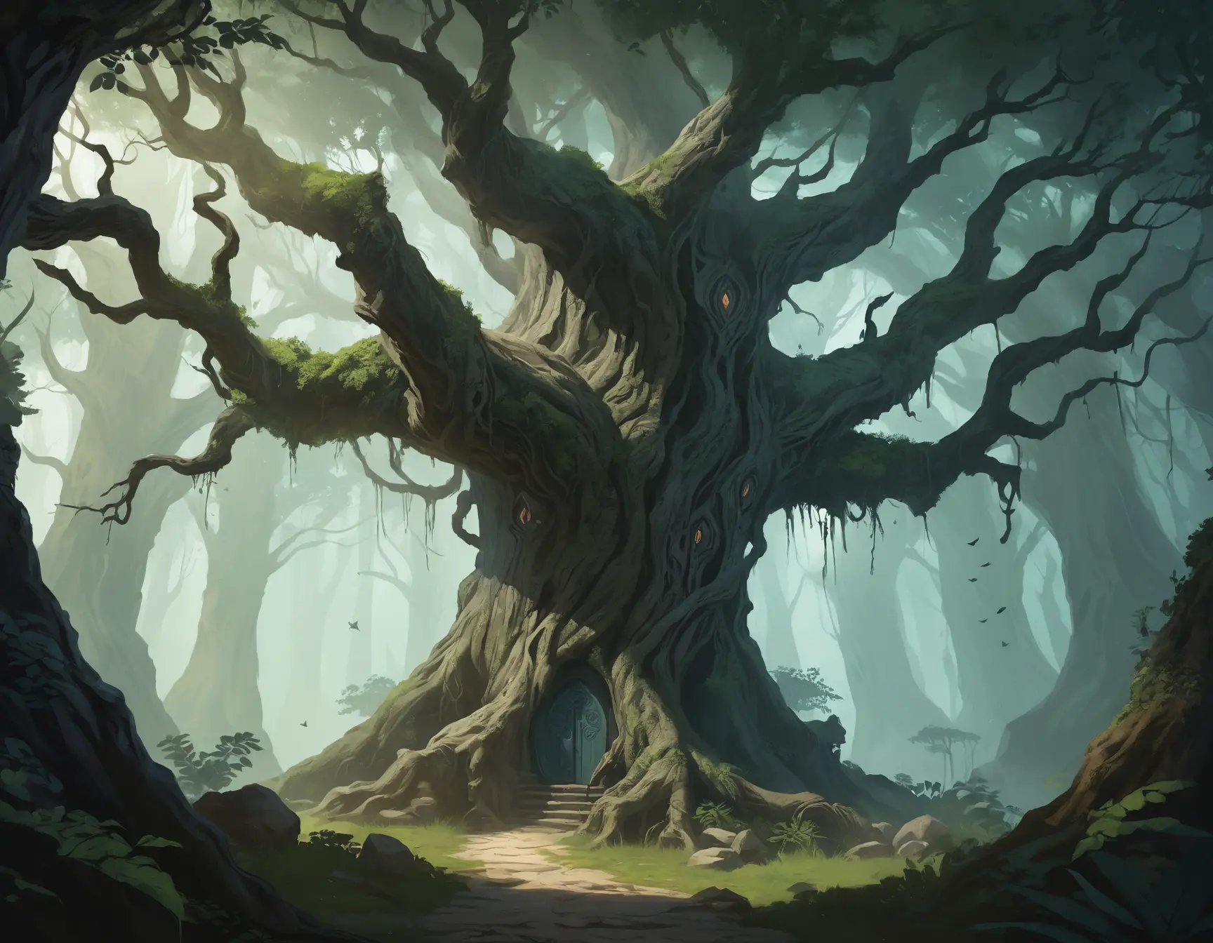 Ancient Fantasy Forest Of Majestic Whispering Trees