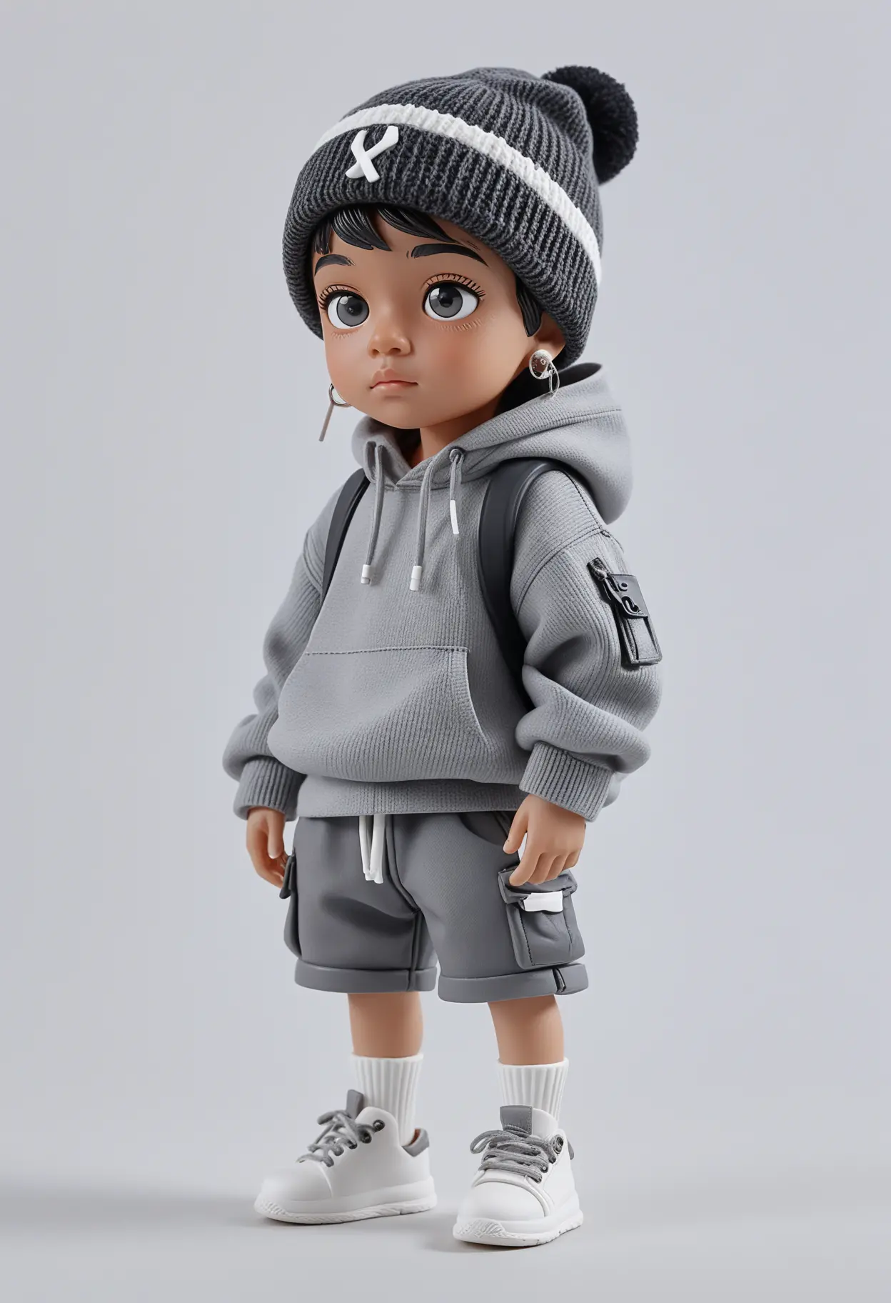 Stylish resin blind box boy figure on white background